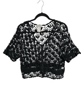 Jessica London black crochet bolero shrug sweater with button down front 14/16
